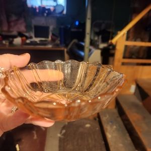 Pink Depression glass candy dish